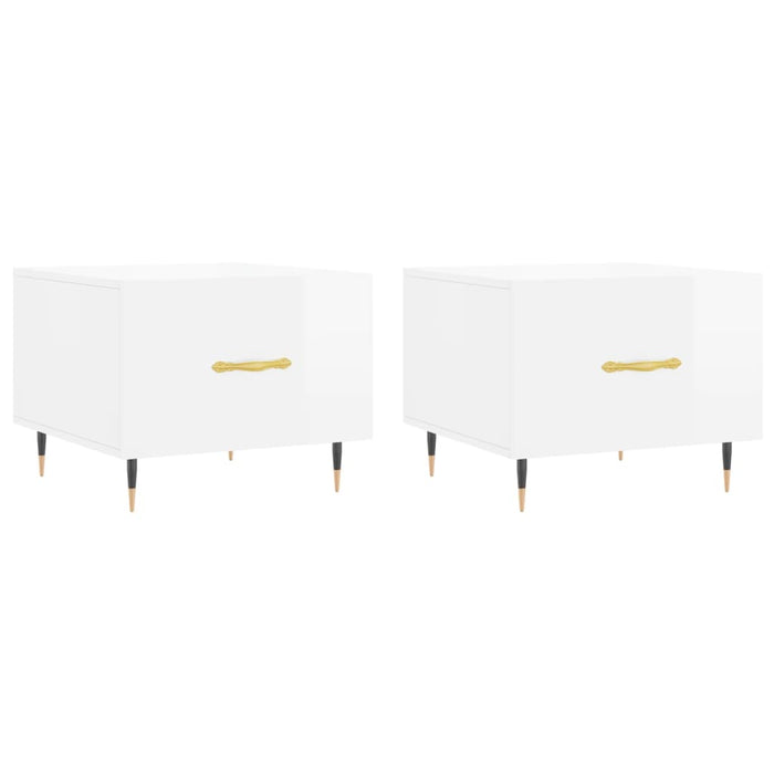 Tavolini Salotto 2pz Bianco Lucido 50x50x40cm Legno Multistrato