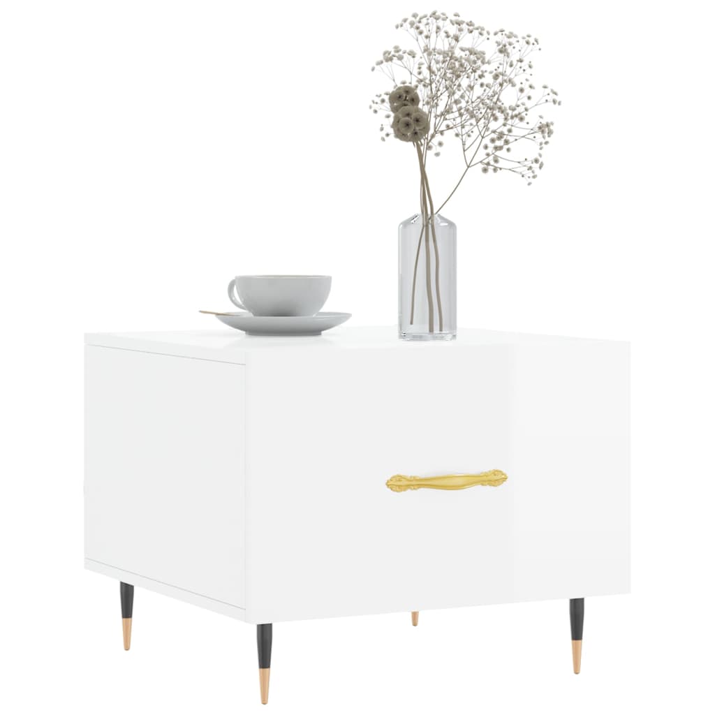 Tavolini Salotto 2pz Bianco Lucido 50x50x40cm Legno Multistrato 829353