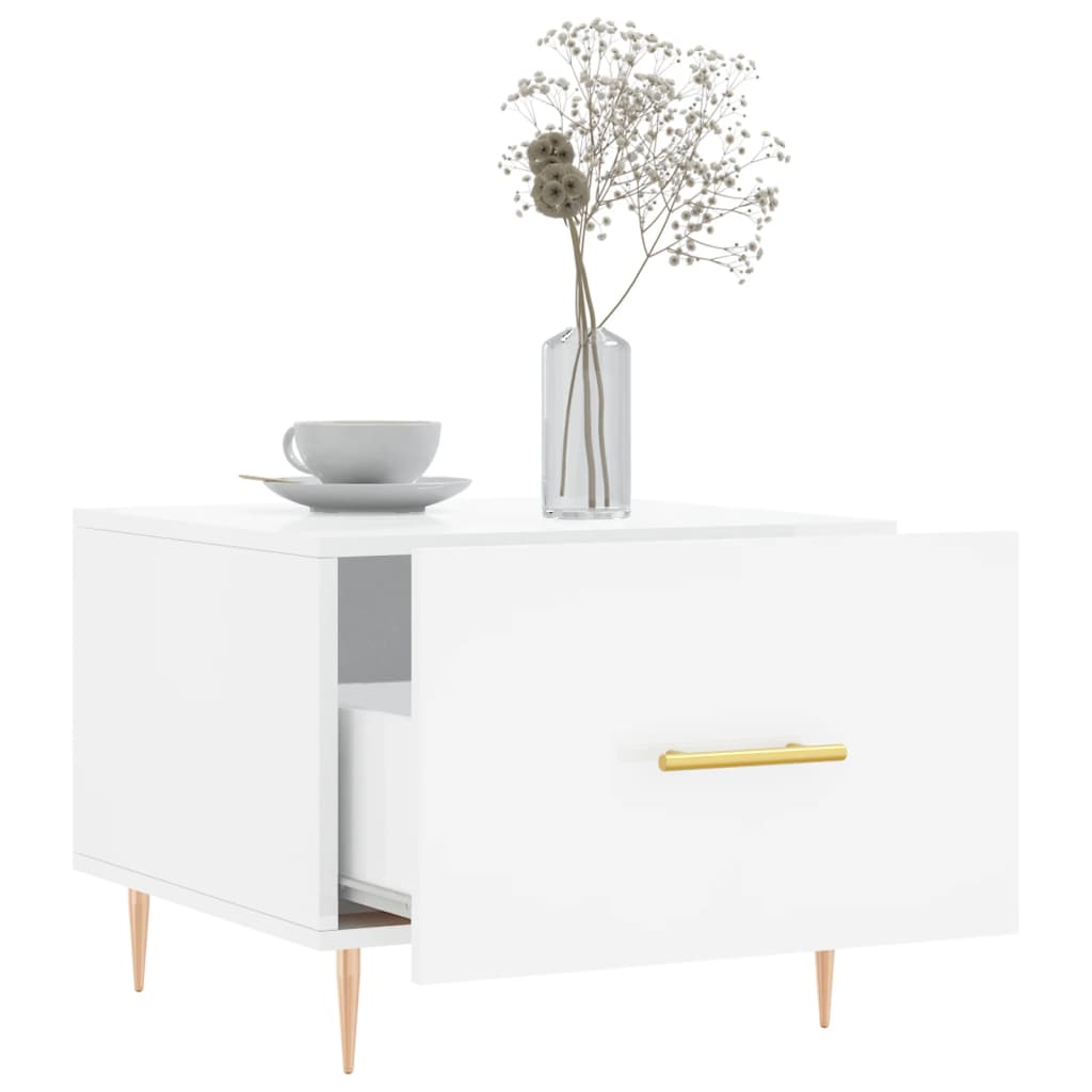 Tavolini Salotto 2pz Bianco Lucido 50x50x40cm Legno Multistrato 829369