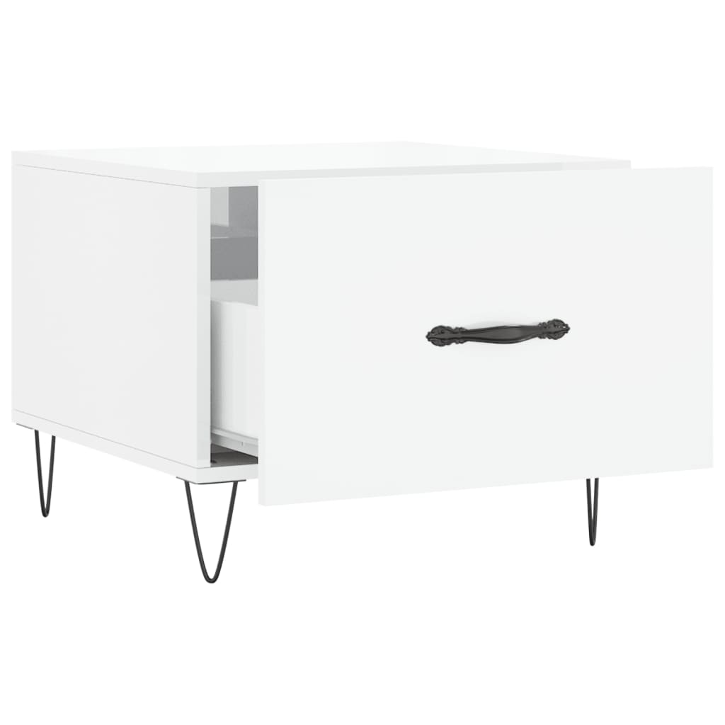 Tavolino da Salotto Bianco Lucido 50x50x40 cm Legno Multistrato 829384