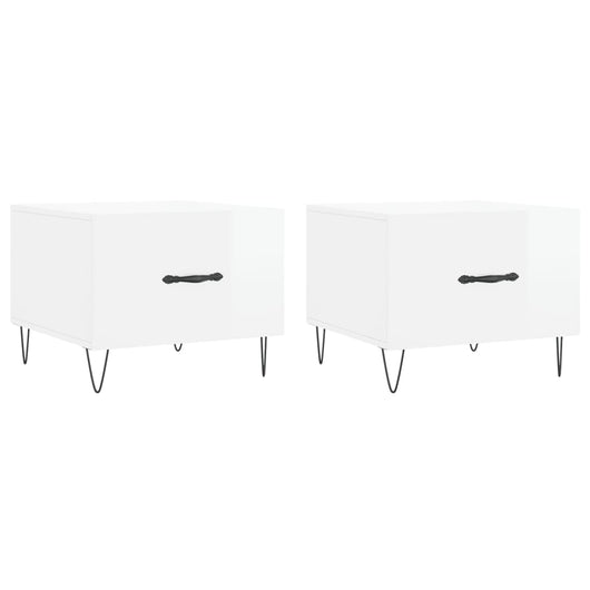 Tavolini Salotto 2pz Bianco Lucido 50x50x40cm Legno Multistrato 829385