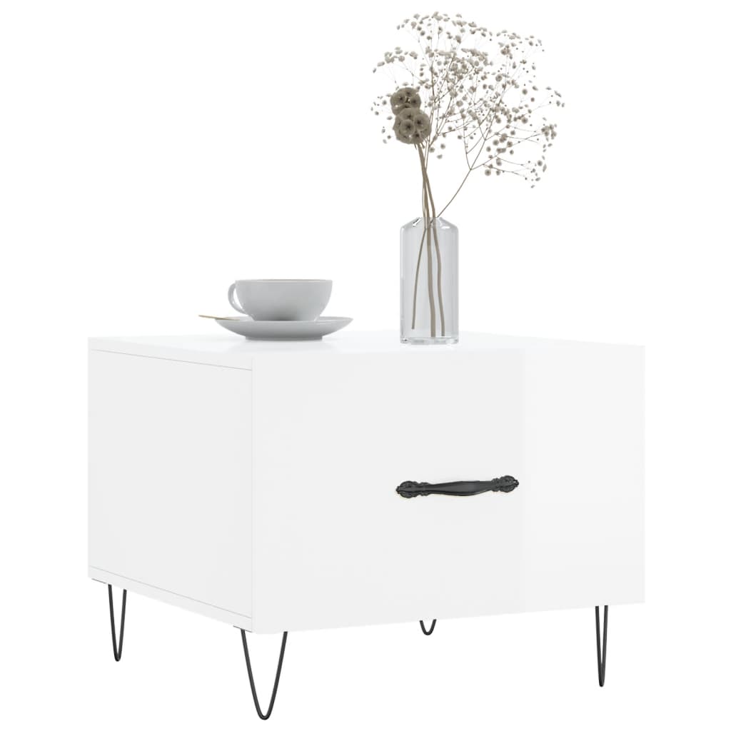 Tavolini Salotto 2pz Bianco Lucido 50x50x40cm Legno Multistrato