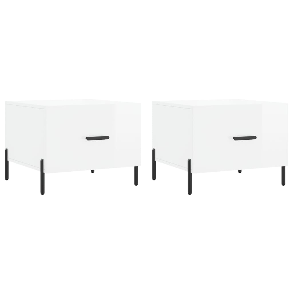 Tavolini Salotto 2pz Bianco Lucido 50x50x40cm Legno Multistrato