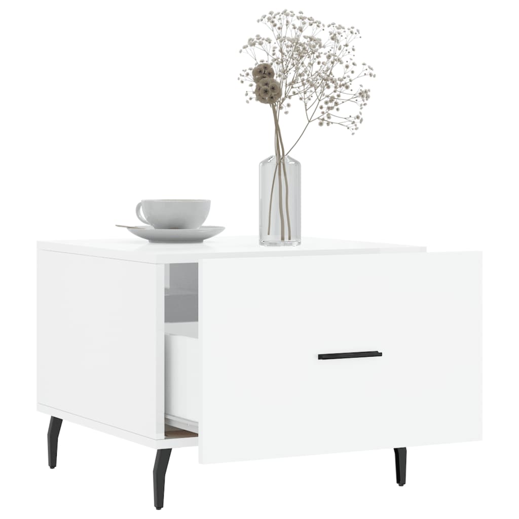 Tavolino da Salotto Bianco Lucido 50x50x40 cm Legno Multistrato 829432