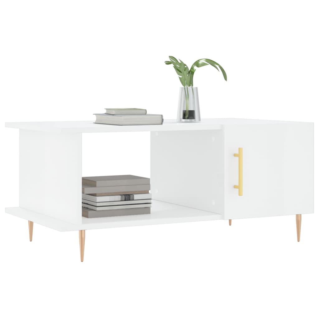 Tavolino da Salotto Bianco Lucido 90x50x40 cm Legno Multistrato 829478