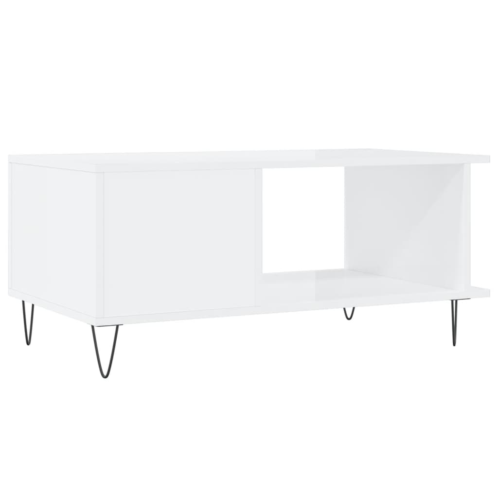 Tavolino da Salotto Bianco Lucido 90x50x40 cm Legno Multistrato 829486