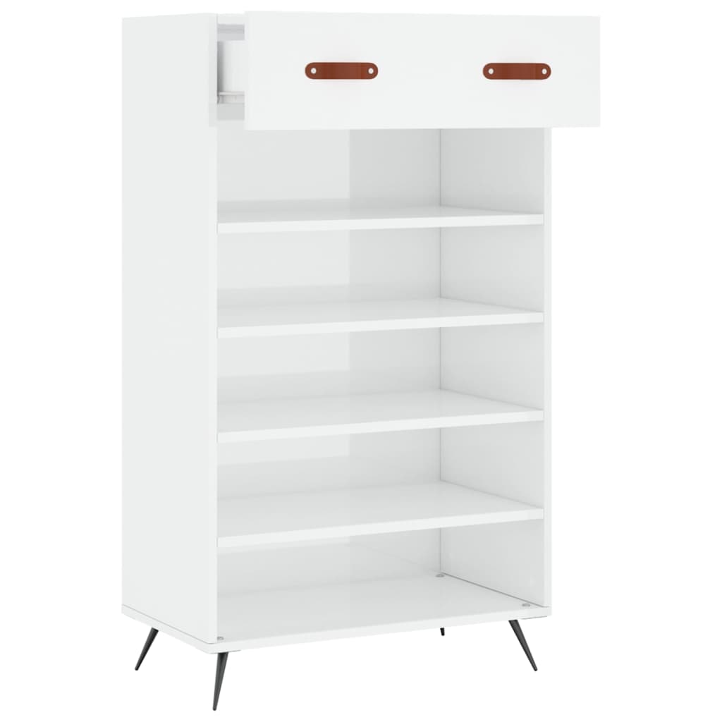 Scarpiera Bianco Lucido 60x35x105 cm in Legno Multistrato 829582