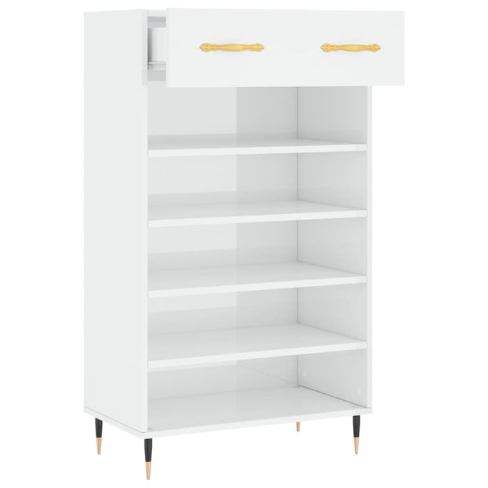 Scarpiera Bianco Lucido 60x35x105 cm in Legno Multistrato 829590