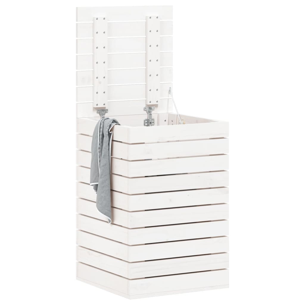 Cesto per Bucato Bianco 44x44x66 cm Legno Massello Pino 832318