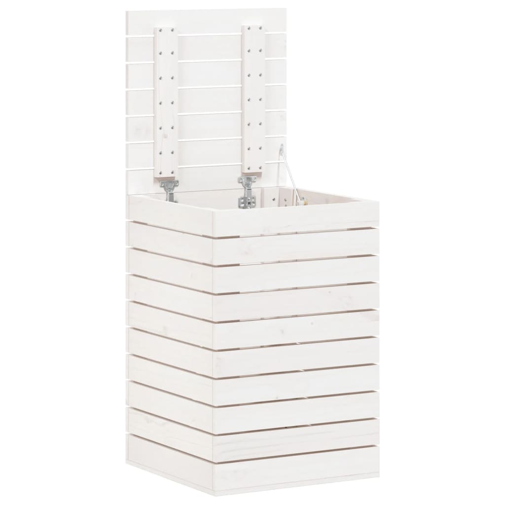 Cesto per Bucato Bianco 44x44x66 cm Legno Massello Pino 832318