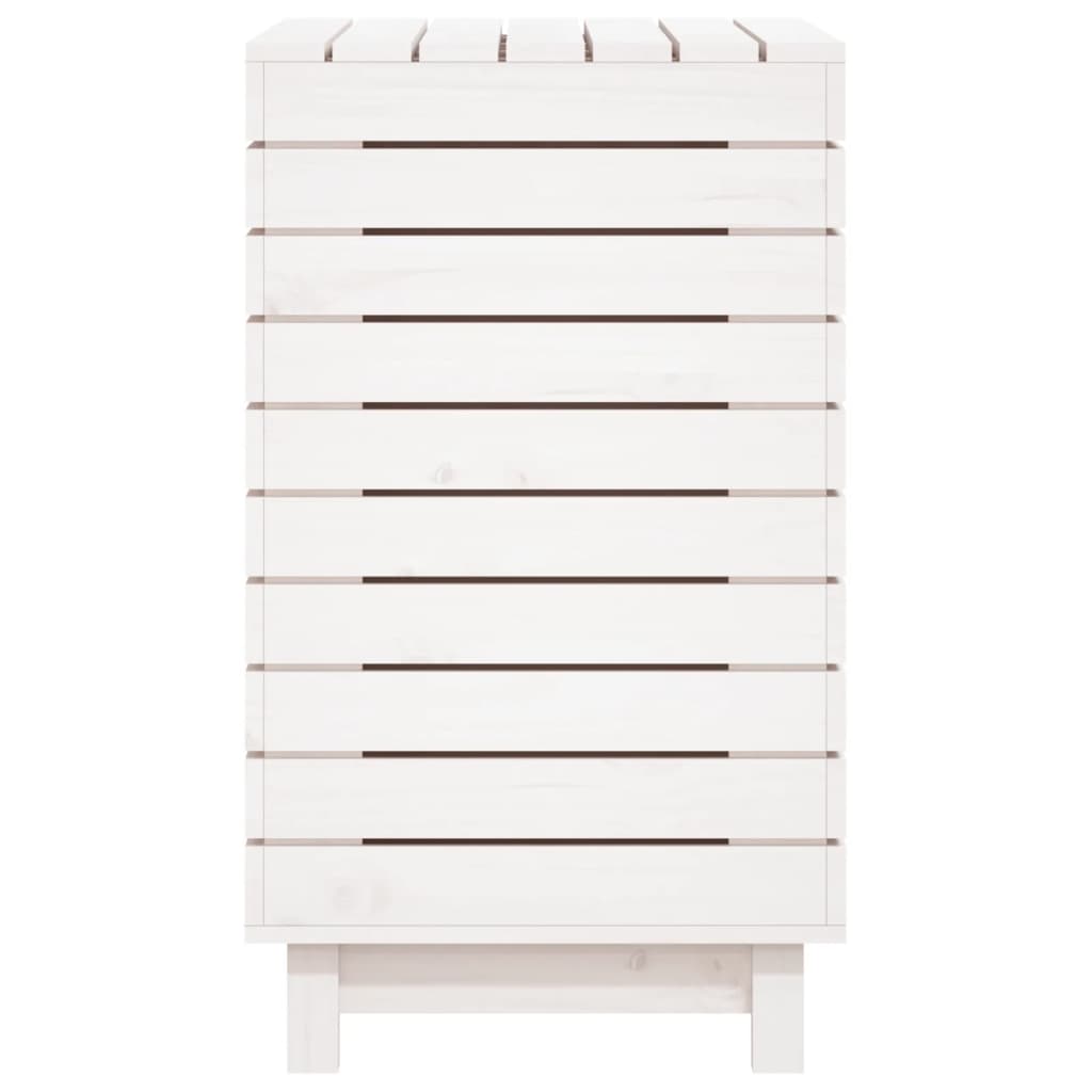 Cesto per Bucato Bianco 88,5x44x76 cm Legno Massello Pino 832324