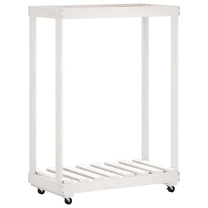 Portalegna con Ruote-Scaffale per Legna Bianco 76,5x40x108 cm Legno Massello Pino