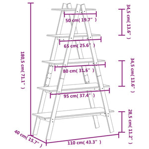 Scaffale 5 Ripiani a Forma di A 110x40x180,5 cm Massello Pino 832331