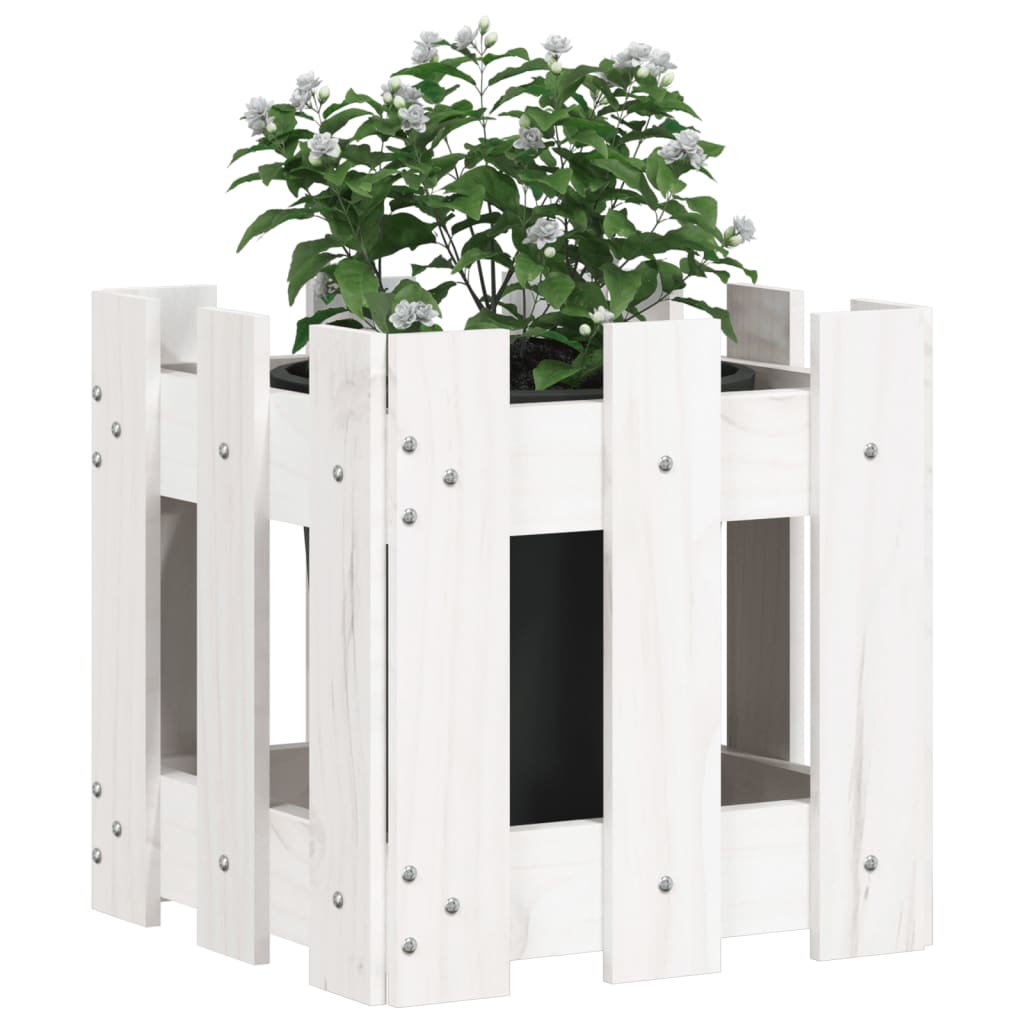 Fioriera Giardino a Recinzione Bianco 30x30x30 cm Massello Pino 832443