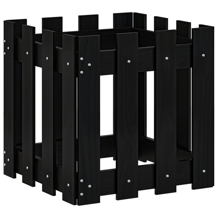 Vassoio per fioriera aiuola rialzata piante fiori terrazza giardino con recinzione design 40 x 40 x 40 cm pino massiccio nero 02_0038096