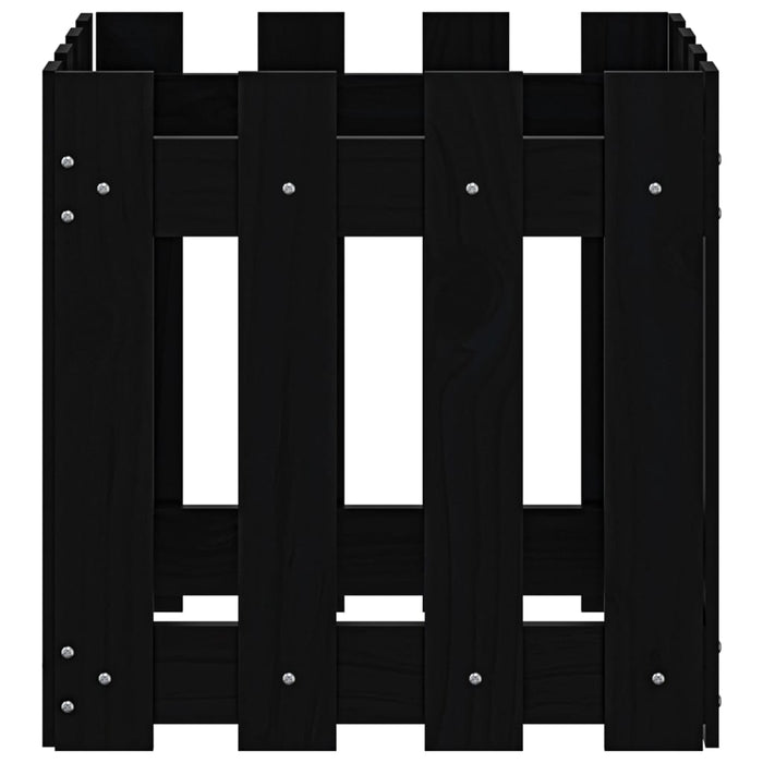 Vassoio per fioriera aiuola rialzata piante fiori terrazza giardino con recinzione design 40 x 40 x 40 cm pino massiccio nero 02_0038096