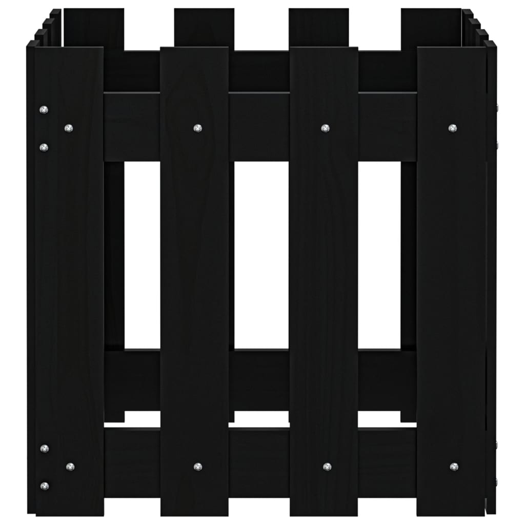 Vassoio per fioriera aiuola rialzata piante fiori terrazza giardino con recinzione design 40 x 40 x 40 cm pino massiccio nero 02_0038096