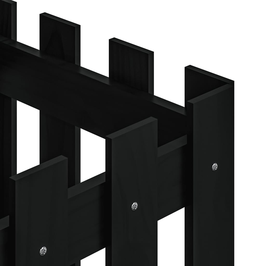 Fioriera Giardino a Recinzione-Vaso con Ringhiera-Contenitore per Piante Nera 40x40x40 cm Massello Pino