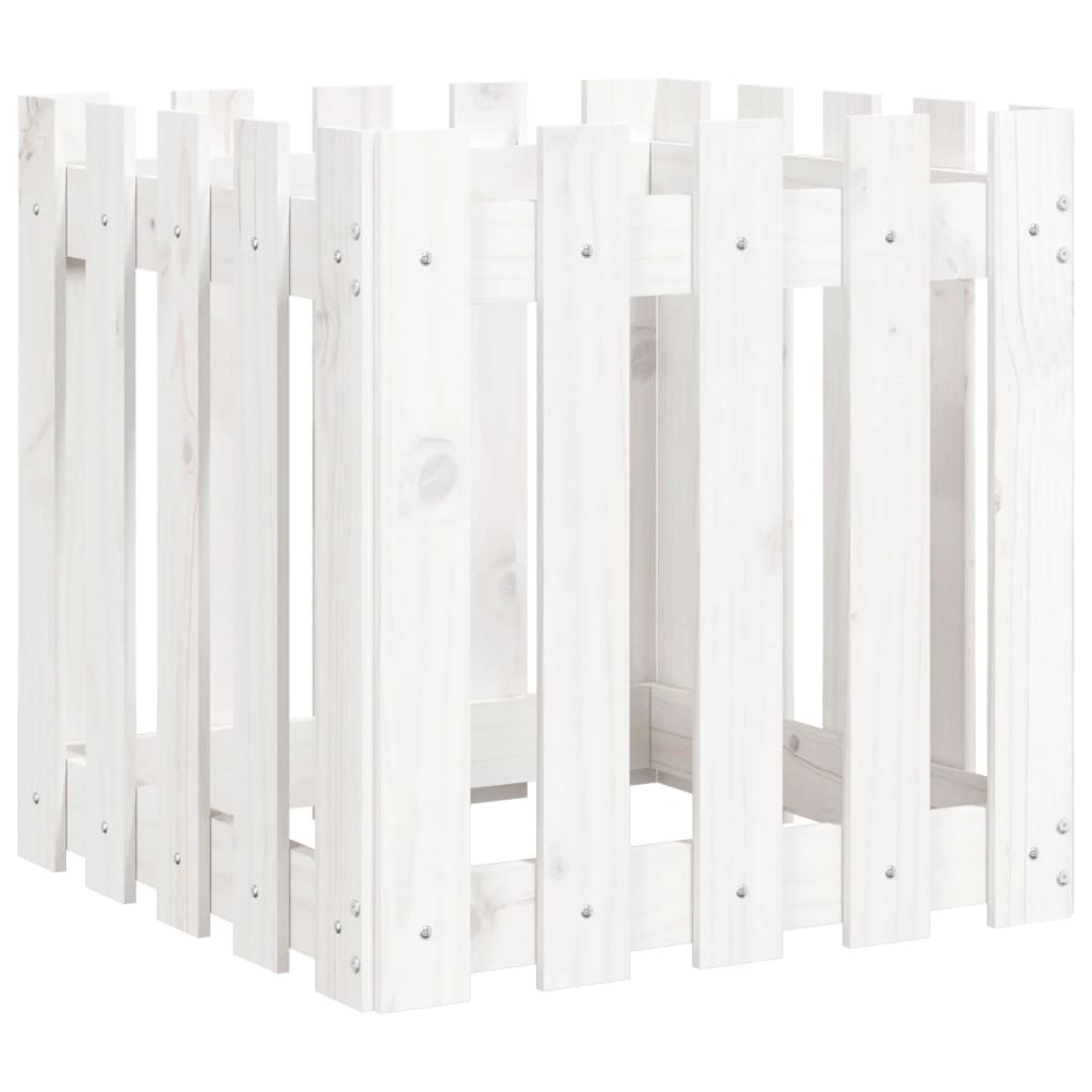 Fioriera Giardino a Recinzione Bianco 50x50x50 cm Massello Pino 832453