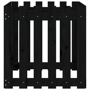 Fioriera Giardino a Recinzione-Vaso con Ringhiera-Contenitore per Piante Nera 60x60x60 cm Massello Pino