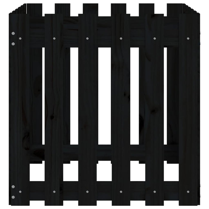 Fioriera Giardino a Recinzione-Vaso con Ringhiera-Contenitore per Piante Nera 60x60x60 cm Massello Pino