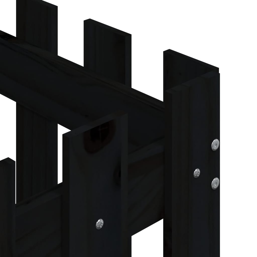 Fioriera Giardino a Recinzione-Vaso con Ringhiera-Contenitore per Piante Nera 60x60x60 cm Massello Pino