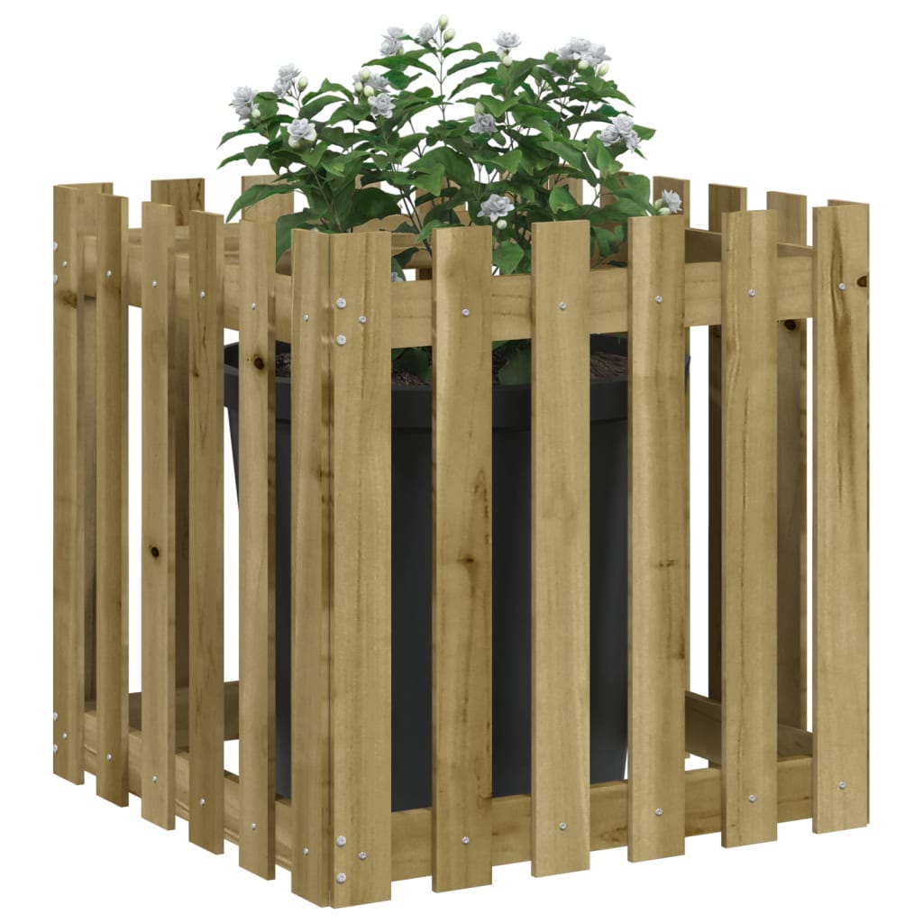 Fioriera Giardino a Recinzione-Vaso con Ringhiera-Contenitore per Piante 60x60x60 cm in Pino Impregnato