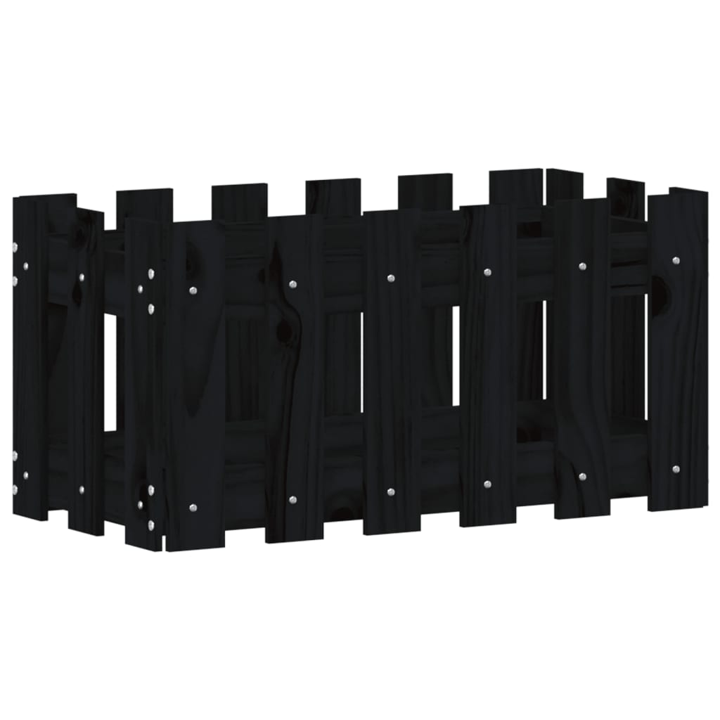 Vassoio per fioriera aiuola rialzata piante fiori terrazza giardino con recinzione design 60 x 30 x 30 cm pino massiccio nero 02_0038105