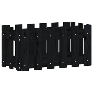 Vassoio per fioriera aiuola rialzata piante fiori terrazza giardino con recinzione design 60 x 30 x 30 cm pino massiccio nero 02_0038105