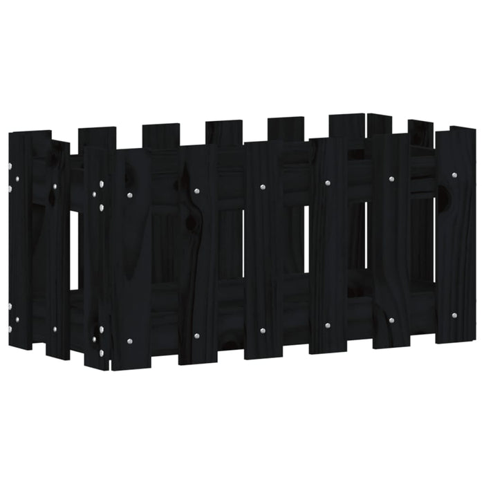Vassoio per fioriera aiuola rialzata piante fiori terrazza giardino con recinzione design 60 x 30 x 30 cm pino massiccio nero 02_0038105