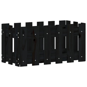 Vassoio per fioriera aiuola rialzata piante fiori terrazza giardino con recinzione design 60 x 30 x 30 cm pino massiccio nero 02_0038105