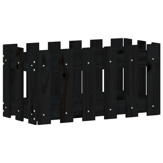Vassoio per fioriera aiuola rialzata piante fiori terrazza giardino con recinzione design 60 x 30 x 30 cm pino massiccio nero 02_0038105
