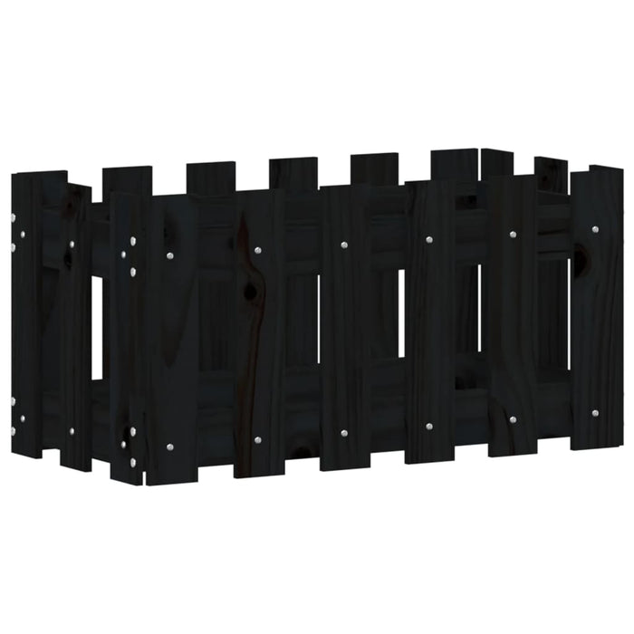 Vassoio per fioriera aiuola rialzata piante fiori terrazza giardino con recinzione design 60 x 30 x 30 cm pino massiccio nero 02_0038105