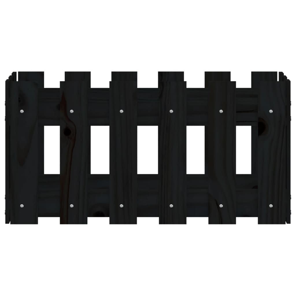 Vassoio per fioriera aiuola rialzata piante fiori terrazza giardino con recinzione design 60 x 30 x 30 cm pino massiccio nero 02_0038105