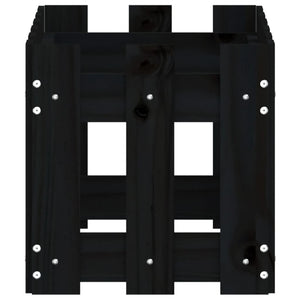 Vassoio per fioriera aiuola rialzata piante fiori terrazza giardino con recinzione design 60 x 30 x 30 cm pino massiccio nero 02_0038105