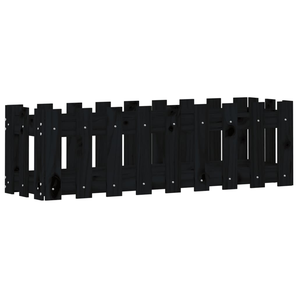 Fioriera Giardino a Recinzione-Vaso con Ringhiera-Contenitore per Piante Nera 100x30x30cm Massello Pino
