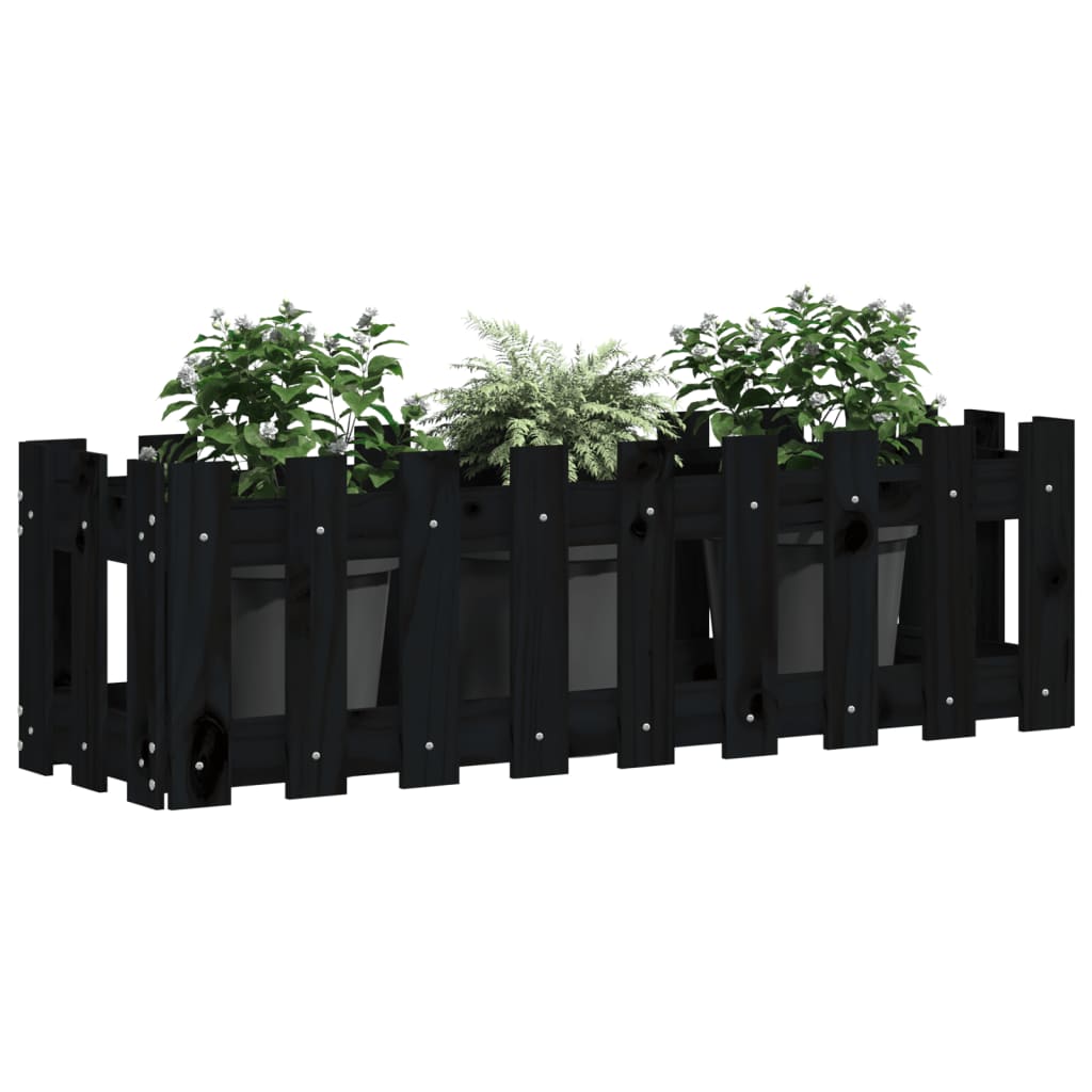 Fioriera Giardino a Recinzione-Vaso con Ringhiera-Contenitore per Piante Nera 100x30x30cm Massello Pino