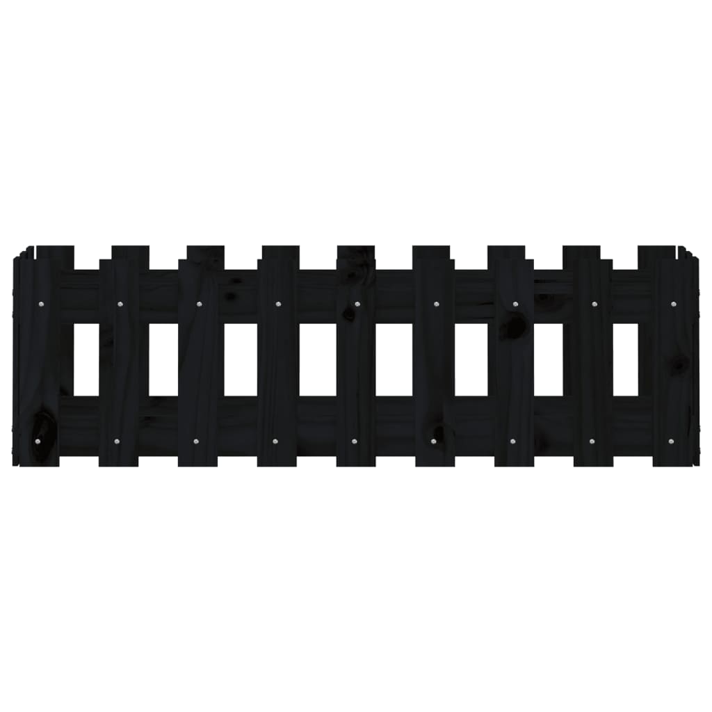 Fioriera Giardino a Recinzione-Vaso con Ringhiera-Contenitore per Piante Nera 100x30x30cm Massello Pino