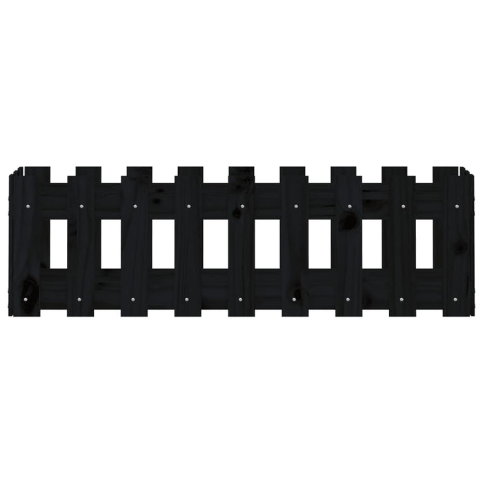 Fioriera Giardino a Recinzione-Vaso con Ringhiera-Contenitore per Piante Nera 100x30x30cm Massello Pino