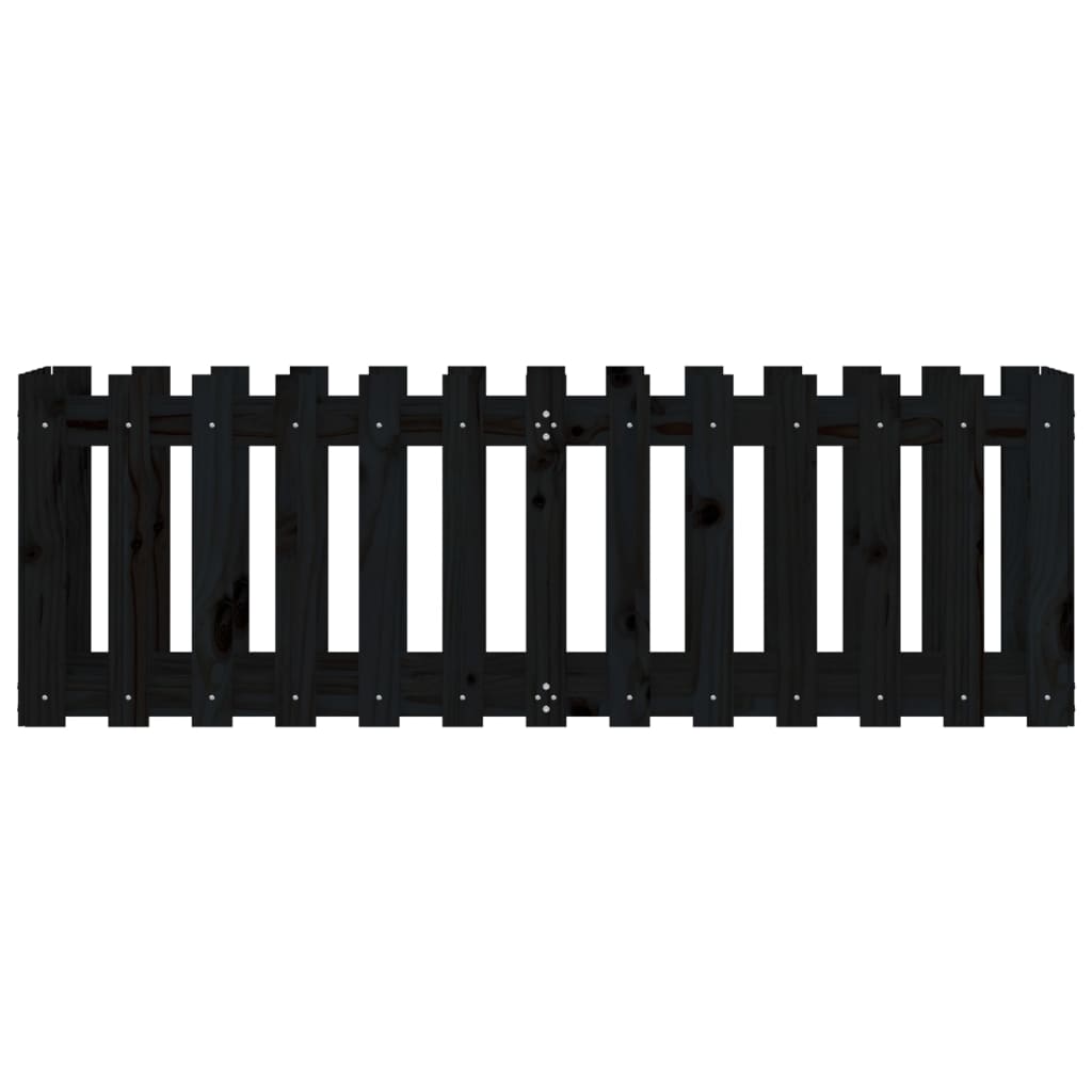 Fioriera Giardino a Recinzione Nera 150x50x50cm Massello Pino 832494