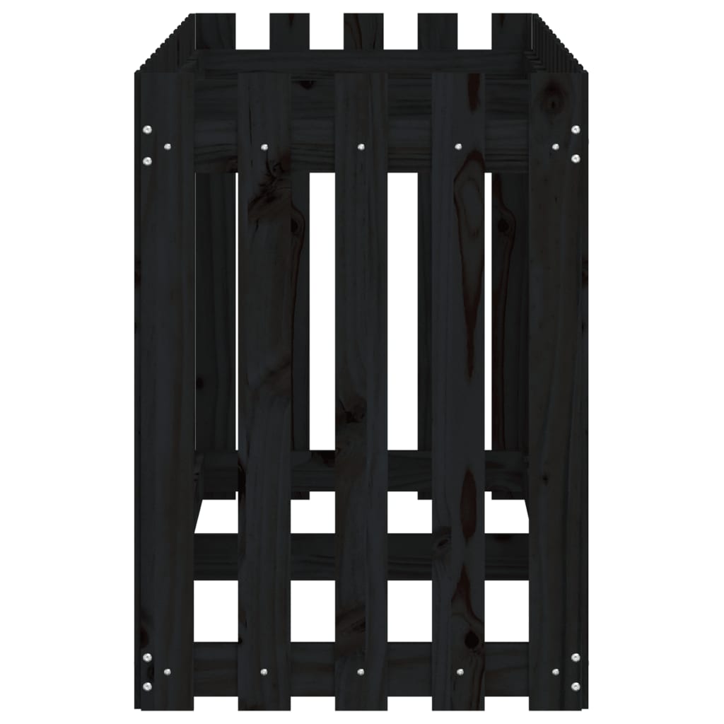 Fioriera Giardino a Recinzione-Vaso con Ringhiera-Contenitore per Piante Nera 150x50x70cm Massello Pino