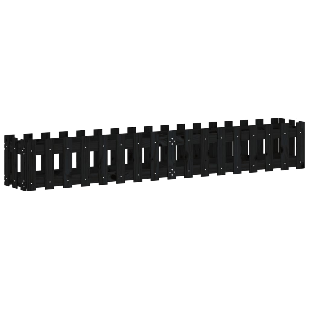 Fioriera Giardino a Recinzione Nera 200x30x30cm Massello Pinocod mxl 107625