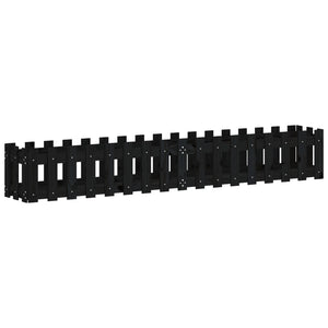 Fioriera Giardino a Recinzione Nera 200x30x30cm Massello Pino 832504