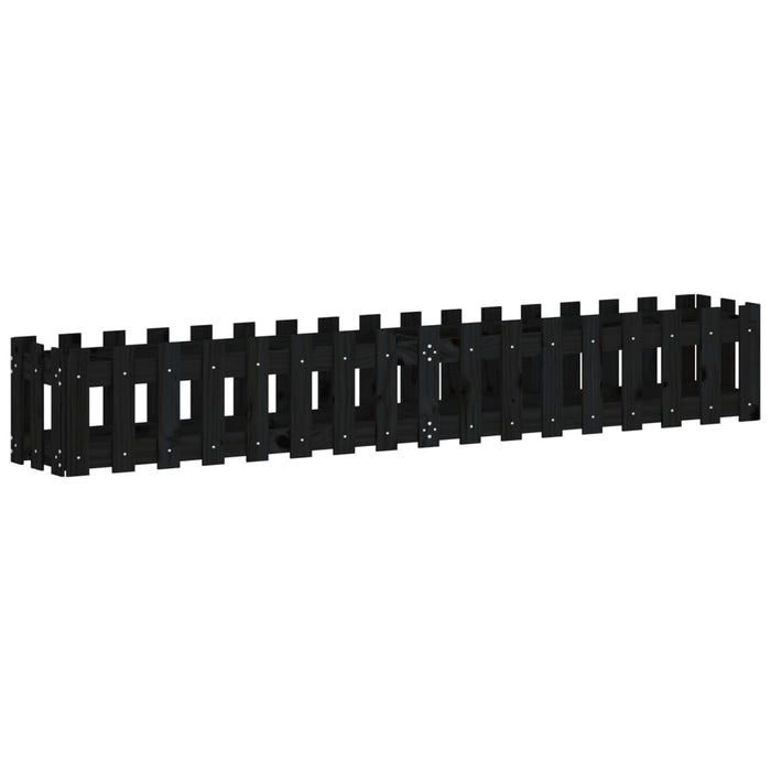 Fioriera Giardino a Recinzione Nera 200x30x30cm Massello Pino 832504