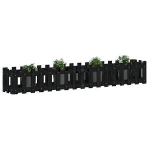 Fioriera Giardino a Recinzione-Vaso con Ringhiera-Contenitore per Piante Nera 200x30x30cm Massello Pino