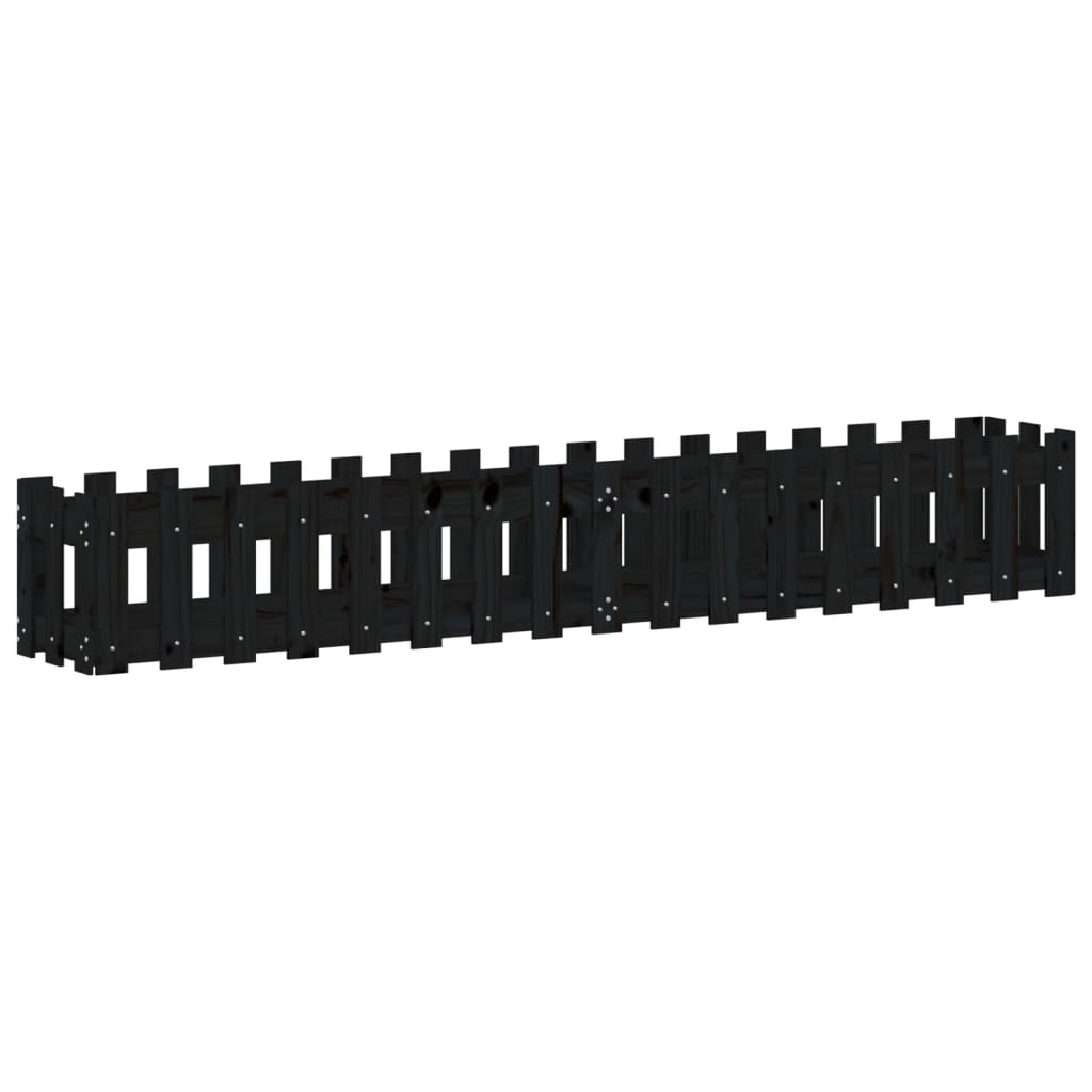 Fioriera Giardino a Recinzione Nera 200x30x30cm Massello Pino 832504