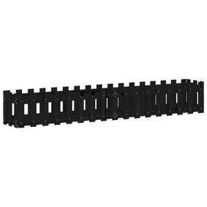 Fioriera Giardino a Recinzione Nera 200x30x30cm Massello Pino 832504