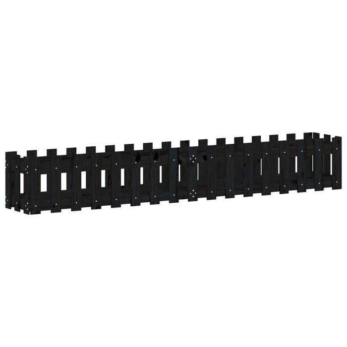 Fioriera Giardino a Recinzione Nera 200x30x30cm Massello Pino 832504