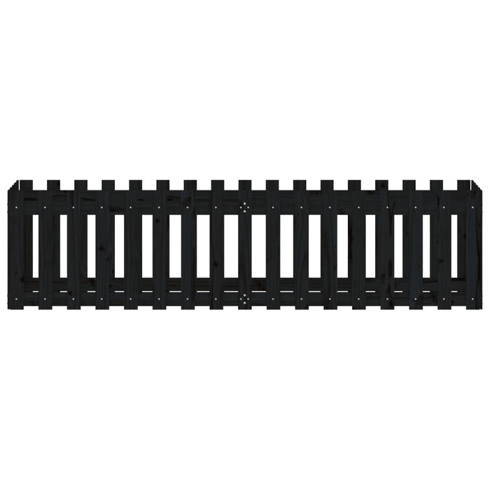 Fioriera Giardino a Recinzione Nera 200x50x50cm Massello Pino