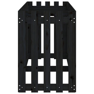 Fioriera Giardino a Recinzione-Vaso con Ringhiera-Contenitore per Piante Nera 200x50x70cm Massello Pino